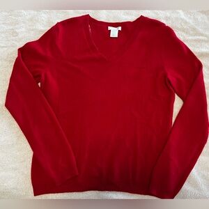 Worthington 100% Cashmere Red V Neck Sweater Sz Large